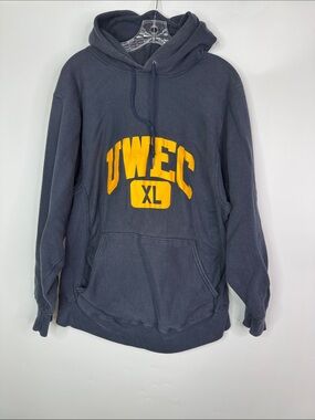 Vintage Sand Knit UWEC Navy Blue Hooded Sweatshirt Size Large